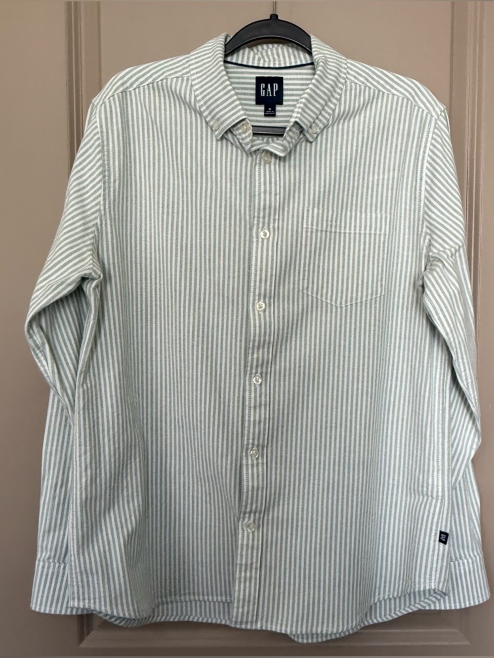 GAP Men's Light Green & White Striped Button-Down Shirt